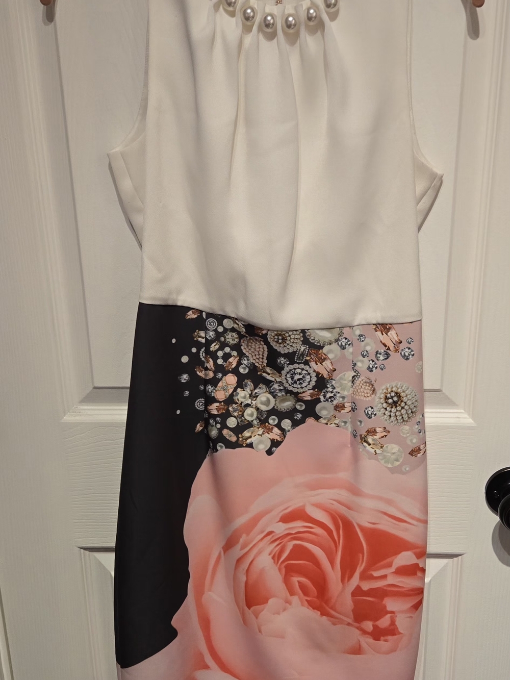 Ted Baker Cream, Black & Pink Floral Jewel-Embellished Dress